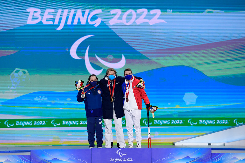 Podium slalom géant, Pékin paralympique, Arthur Bauchet en bronze